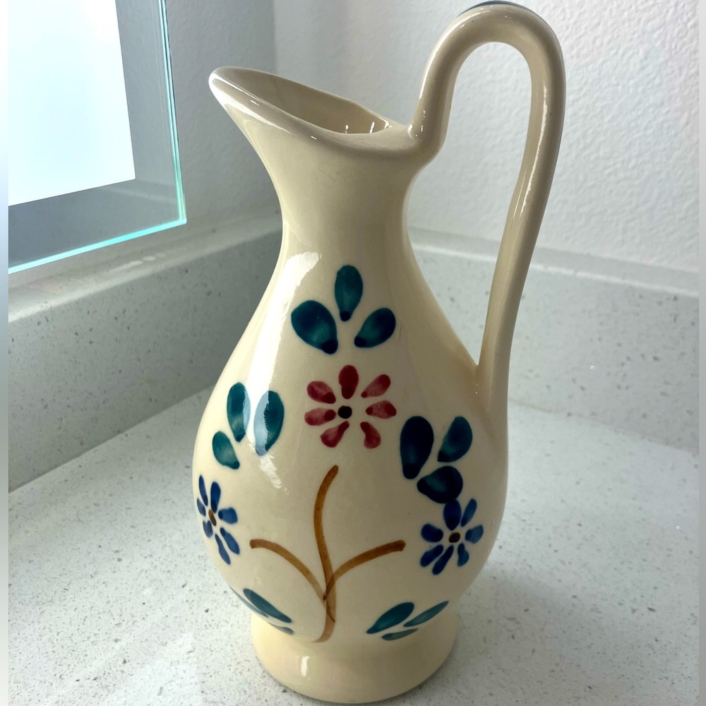 Vintage Floral Design Purinton Slipware Pottery Pitcher